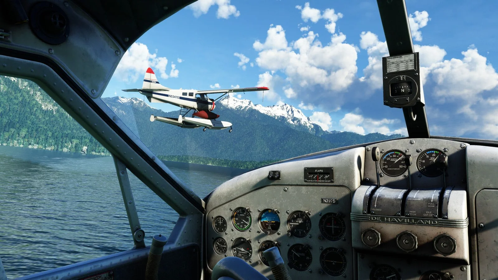 Microsoft Flight Simulator from a cockpit view