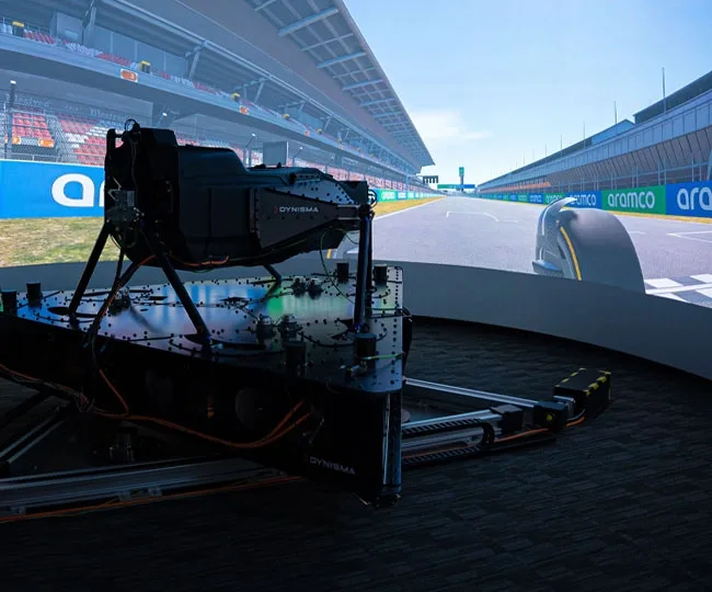 Racing simulator rig on a stadium circuit