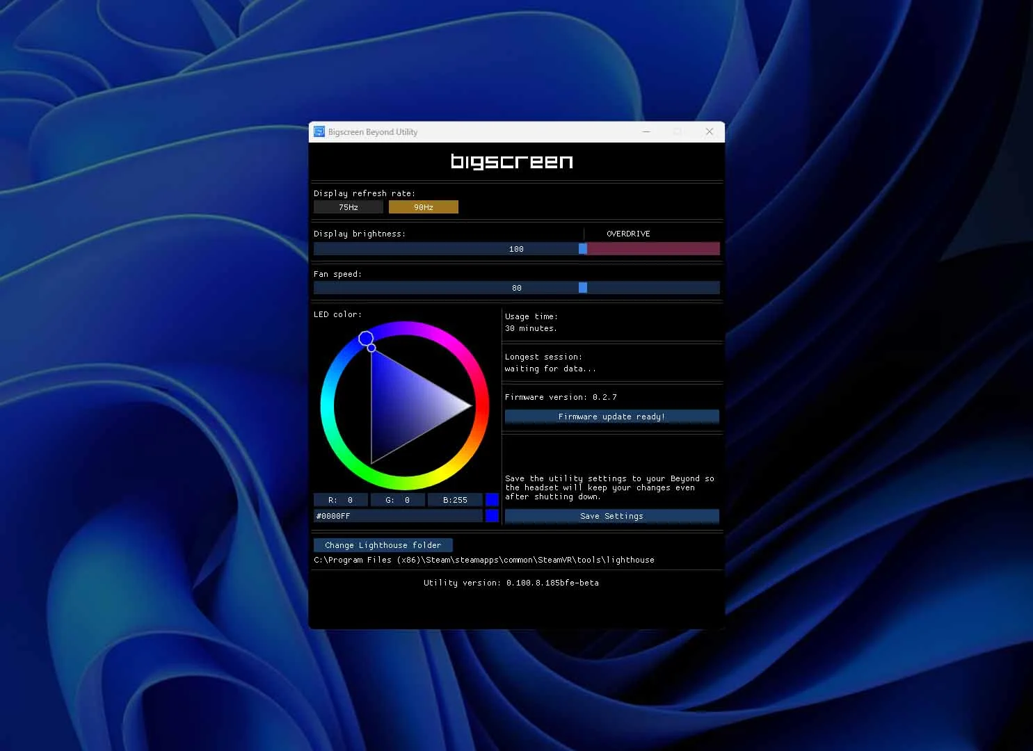 The Bigscreen Beyond Utility interface